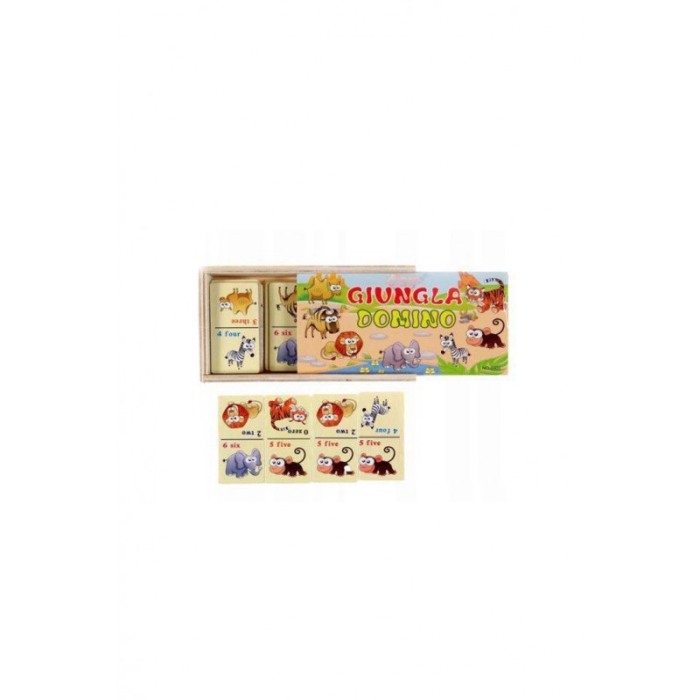 Set domino din lemn, ilustratii animale,joc interactiv,cifre in limba engleza,Doty [2]