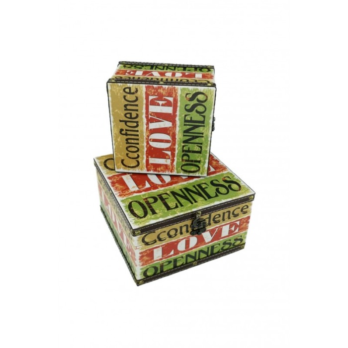 Set doua cutii din lemn, imprimeu Confidence Love, ideal pentru decor, a fi oferite cadou sau pentru depozitare [2]