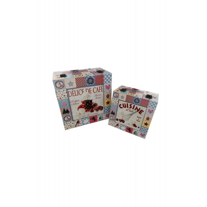 Set doua cutii din lemn, imprimeu Delice De Cafe, ideal pentru decor, a fi oferite cadou sau pentru depozitare [1]