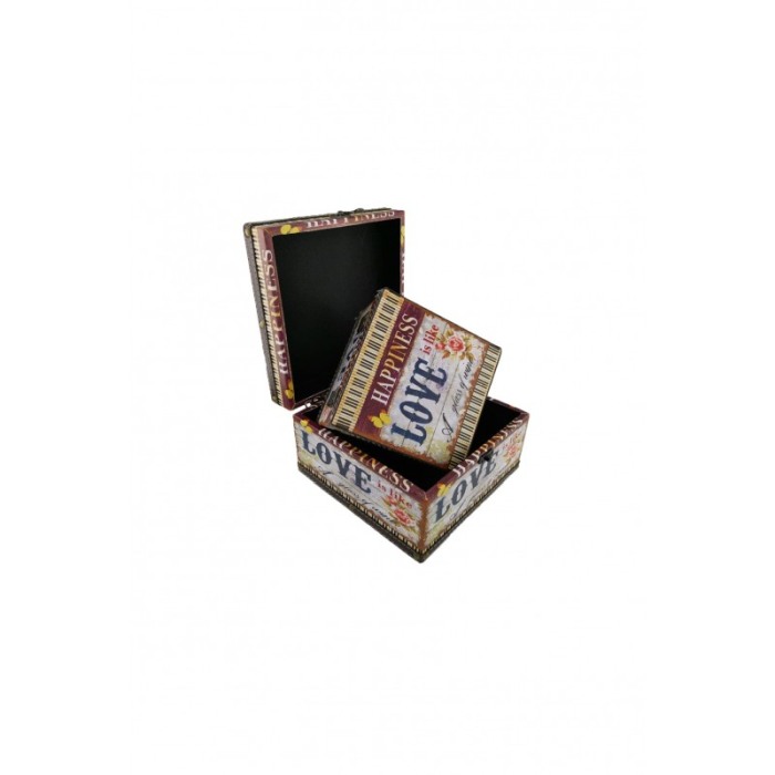 Set doua cutii din lemn, imprimeu Happiness Love, ideal pentru decor, a fi oferite cadou sau pentru depozitare [3]