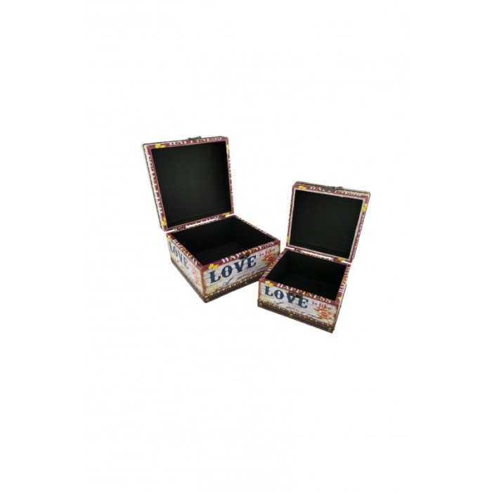 Set doua cutii din lemn, imprimeu Happiness Love, ideal pentru decor, a fi oferite cadou sau pentru depozitare [2]