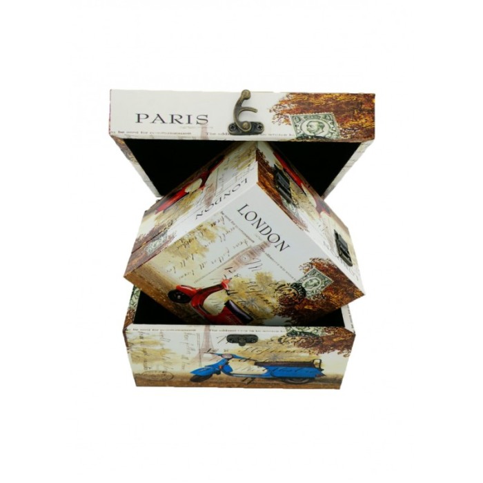 Set doua cutii din lemn, imprimeu Paris-London, ideal pentru decor, a fi oferite cadou sau pentru depozitare [2]