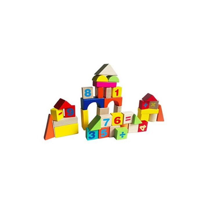 Set forme geometrice din lemn , pentru construit, educativ,simboluri matematice si cifre,38 de piese, multicolor, doty [2]
