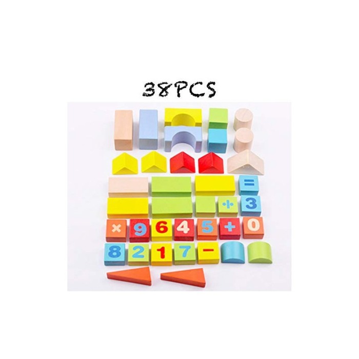 Set forme geometrice din lemn , pentru construit, educativ,simboluri matematice si cifre,38 de piese, multicolor, doty [3]