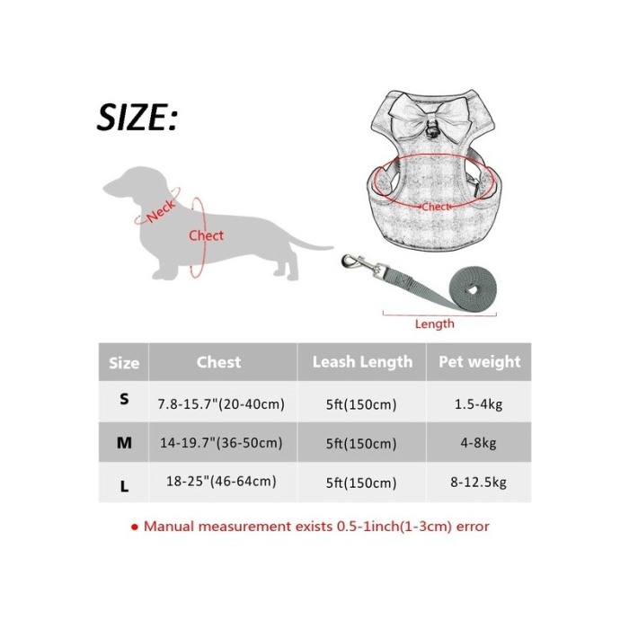 Set  ham cu lesa pentru caini sau pisici, tip Vesta cu papion rosu cu negru, masura L, Doty [3]