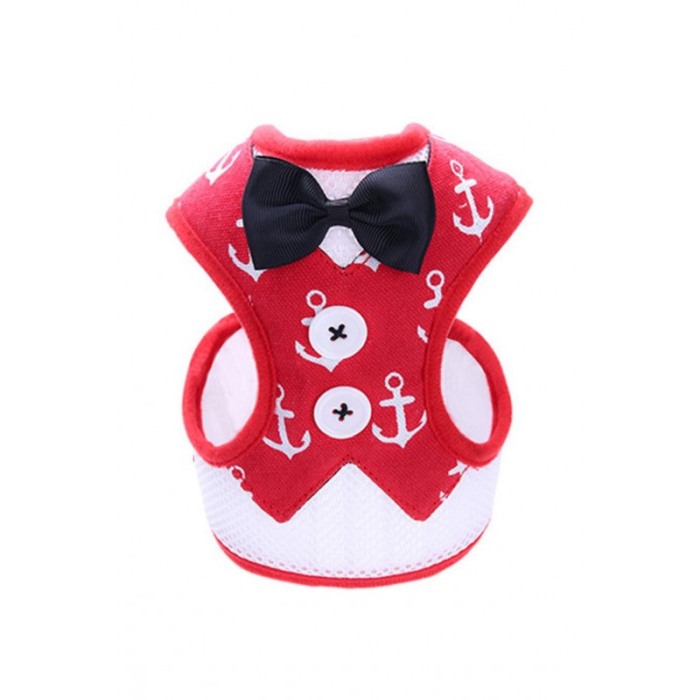 Set ham cu lesa pentru caini sau pisici, tip Vesta, masura S, Rosu cu papion negru,model ancore, Doty [1]