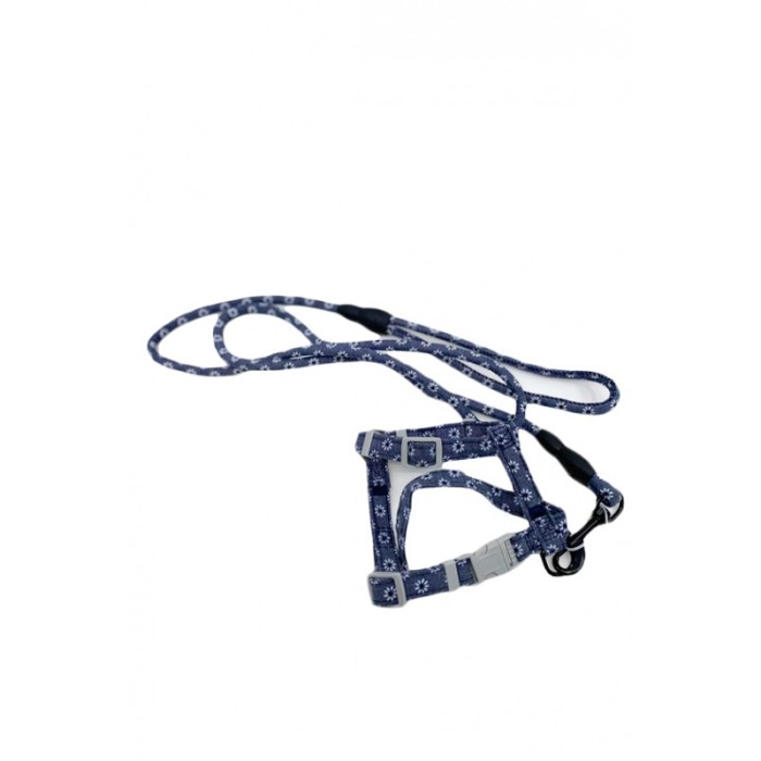 Set ham cu lesa Springs Harness pentru pisici si caini de talie mica, design floral, 146 cm, ajustabil, albastru [5]