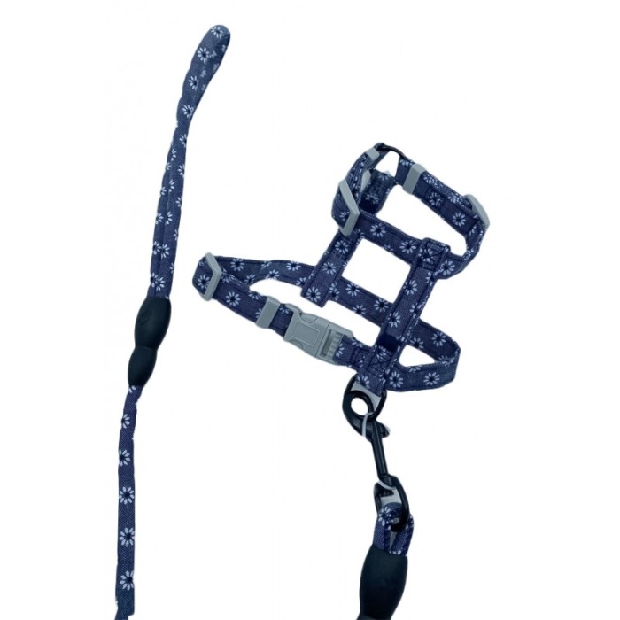 Set ham cu lesa Springs Harness pentru pisici si caini de talie mica, design floral, 146 cm, ajustabil, albastru [2]