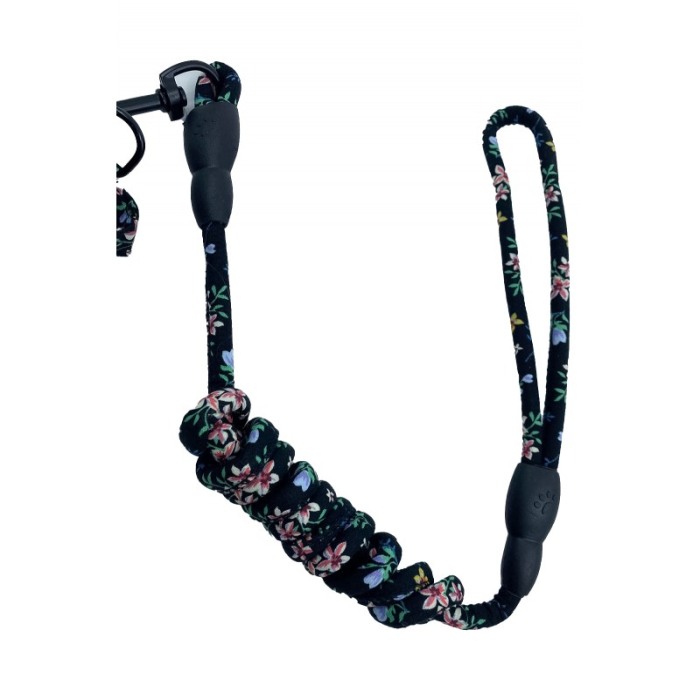 Set ham cu lesa Springs Harness pentru pisici si caini de talie mica, design floral, 146 cm, ajustabil, negru [4]