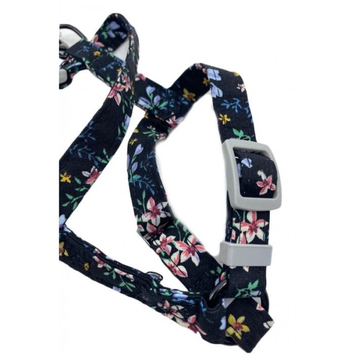 Set ham cu lesa Springs Harness pentru pisici si caini de talie mica, design floral, 146 cm, ajustabil, negru [2]