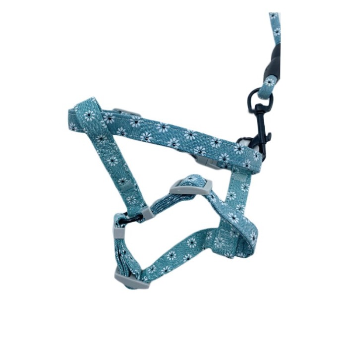 Set ham cu lesa Springs Harness pentru pisici si caini de talie mica, design floral, 146 cm, ajustabil, verde pastel [3]