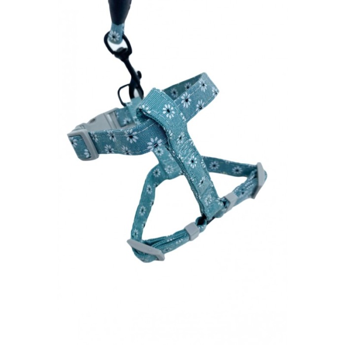 Set ham cu lesa Springs Harness pentru pisici si caini de talie mica, design floral, 146 cm, ajustabil, verde pastel [5]