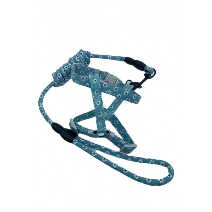 Set ham cu lesa Springs Harness pentru pisici si caini de talie mica, design floral, 146 cm, ajustabil, verde pastel [4]