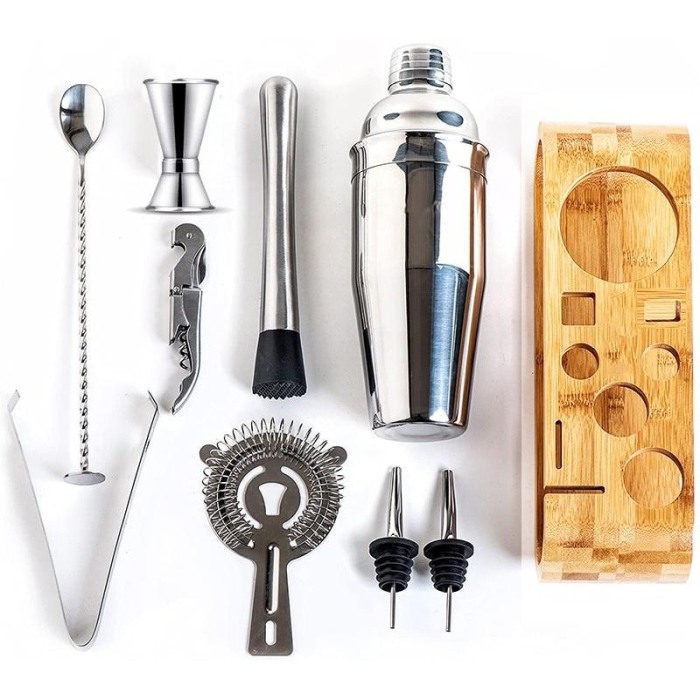 Set Home Cocktail shaker, 9 piese cu suport elegant din bambus, din otel inoxidabil, 750ml, Doty [2]
