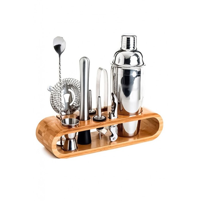 Set Home Cocktail shaker, 9 piese cu suport elegant din bambus, din otel inoxidabil, 750ml, Doty [1]