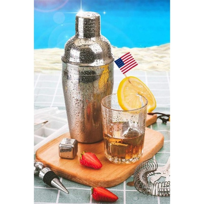 Set Home Cocktail shaker, 9 piese cu suport elegant din bambus, din otel inoxidabil, 750ml, Doty [9]