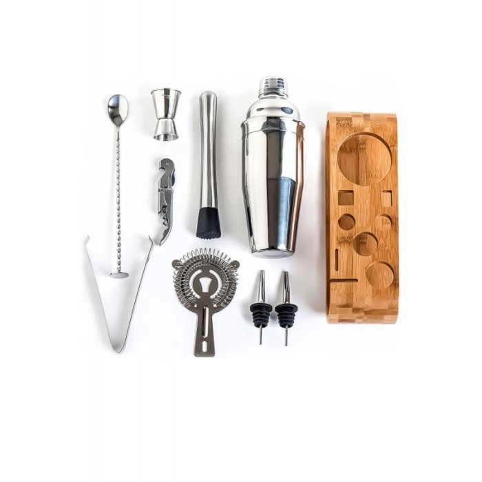 Set Home Cocktail shaker, 9 piese cu suport elegant din bambus, din otel inoxidabil, 750ml, Doty [5]