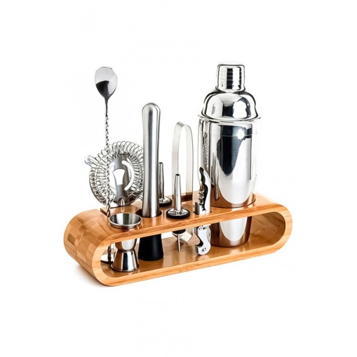 Set Home Cocktail shaker, 9 piese cu suport elegant din bambus, din otel inoxidabil, 750ml, Doty [10]