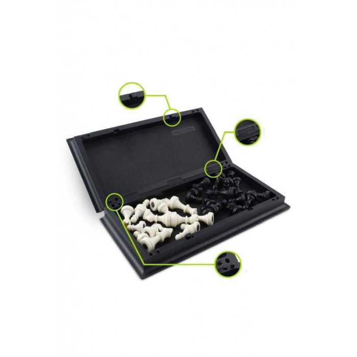 Set joc de sah, piese magnetice, usor de transportat si depozitat, 26x25 cm, alb/negru, Doty®️ [4]