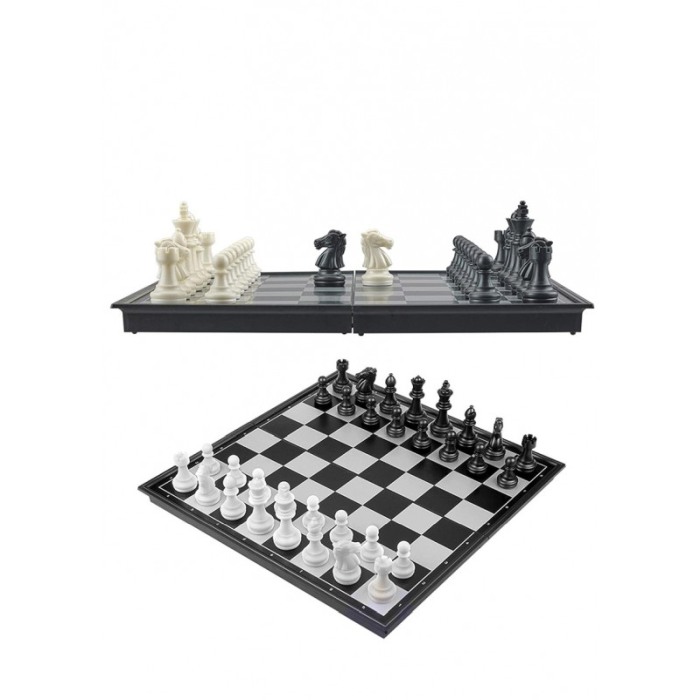 Set joc de sah, piese magnetice, usor de transportat si depozitat, 26x25 cm, alb/negru, Doty®️ [3]