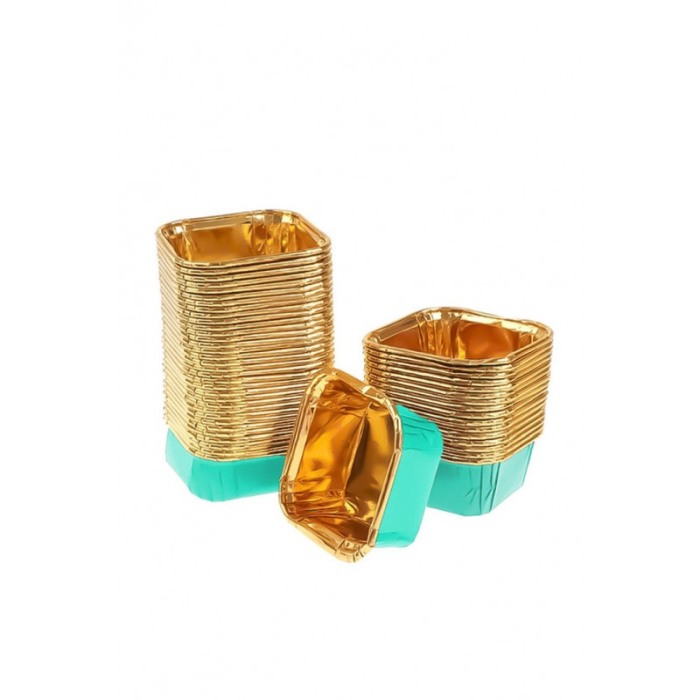 Set Luxury 50 Forme Briose si Cupcake, Patrate, Design Elegant turcoaz cu folie Aurie, Rezistente la Coacere si Ulei, Doty® [1]