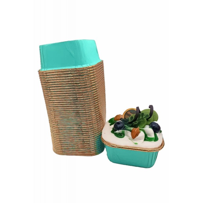 Set Luxury 50 Forme Briose si Cupcake, Patrate, Design Elegant turcoaz cu folie Aurie, Rezistente la Coacere si Ulei, Doty® [2]