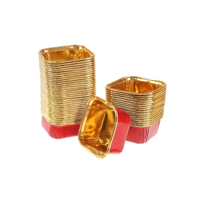 Set Luxury 50 Forme Briose si Cupcake, Patrate, Design Elegante rosu cu folie de Aurie, Rezistente la Coacere si Ulei, Doty® [6]