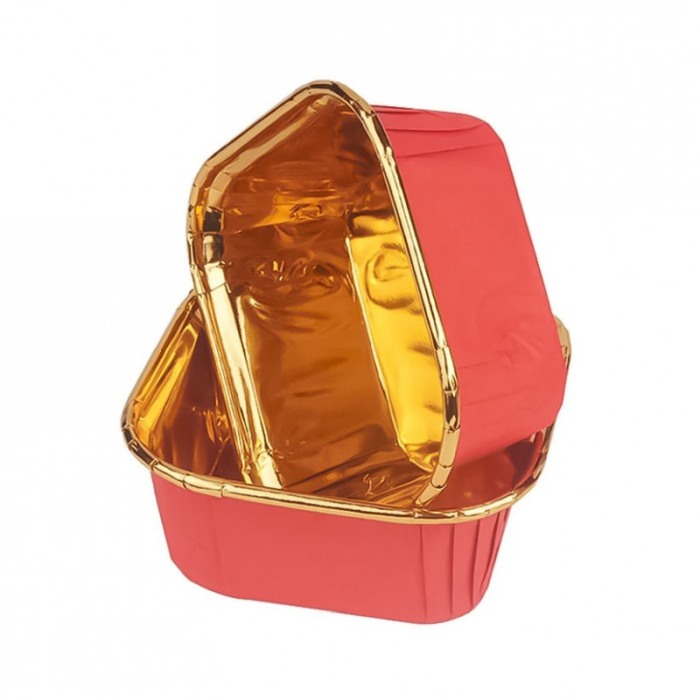 Set Luxury 50 Forme Briose si Cupcake, Patrate, Design Elegante rosu cu folie de Aurie, Rezistente la Coacere si Ulei, Doty® [2]