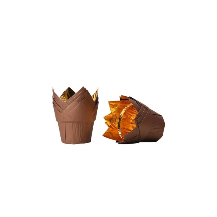 Set Luxury 50 Forme Briose si Cupcake TullipCake, ovale, Design Elegant, maro cu auriu, Termorezistente, Doty® [3]