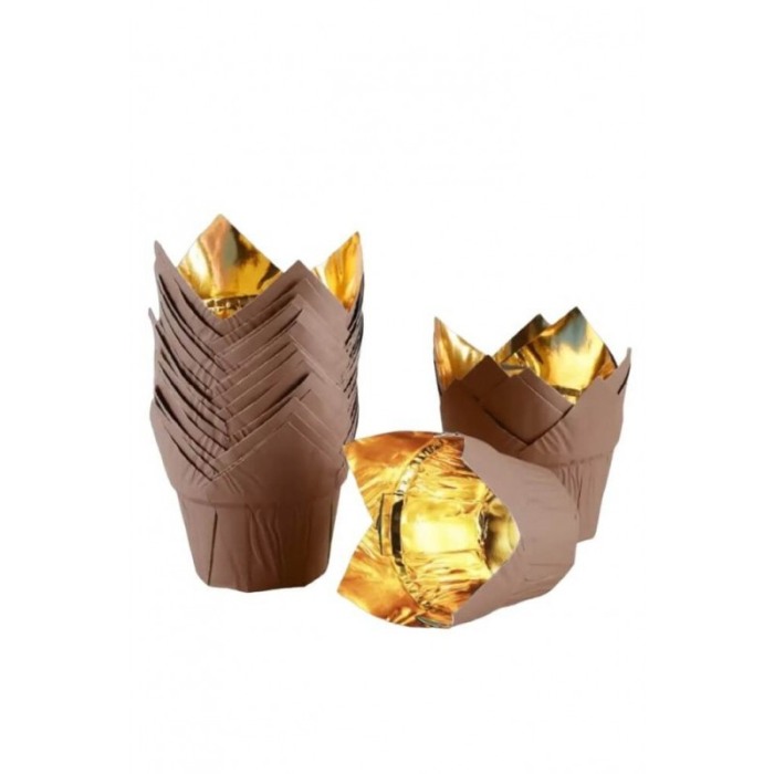 Set Luxury 50 Forme Briose si Cupcake TullipCake, ovale, Design Elegant, maro cu auriu, Termorezistente, Doty® [1]