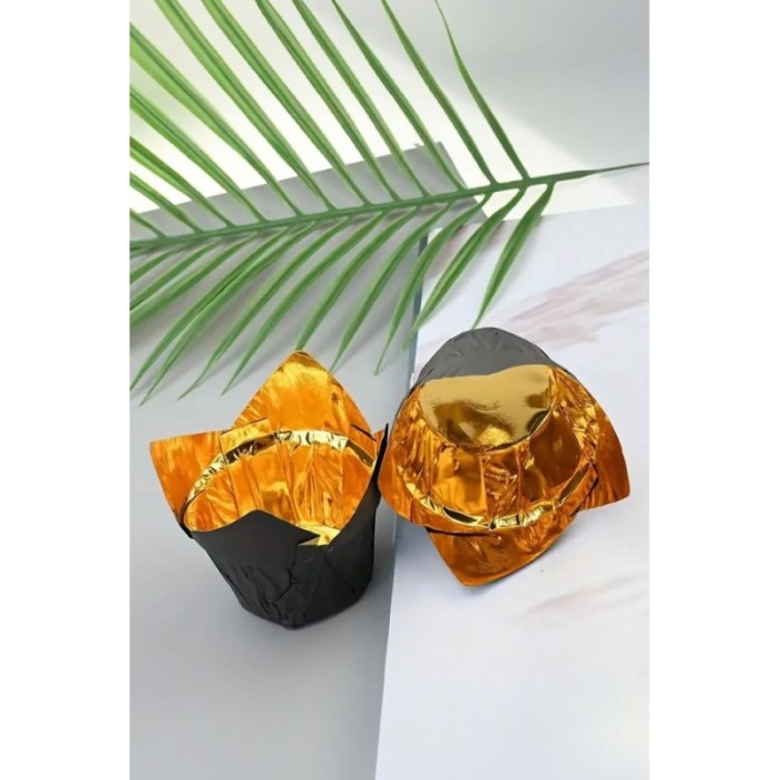 Set Luxury 50 Forme Briose si Cupcake TullipCake, ovale, Design Elegant, maro cu auriu, Termorezistente, Doty® [2]
