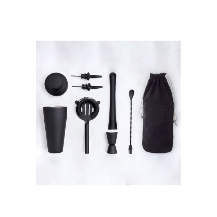 Set Luxury Cocktail,9 accesorii incluse, design elegant , 700 ml , otel inoxidabil si ABS, negru mat [4]