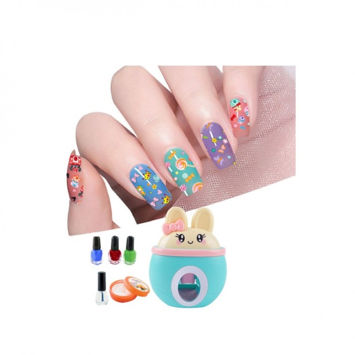 Set manichiura si make up Bunny Beauty Salon pentru copii, oje incluse, stampile, 17 accesorii, multicolor, Doty®️ [6]