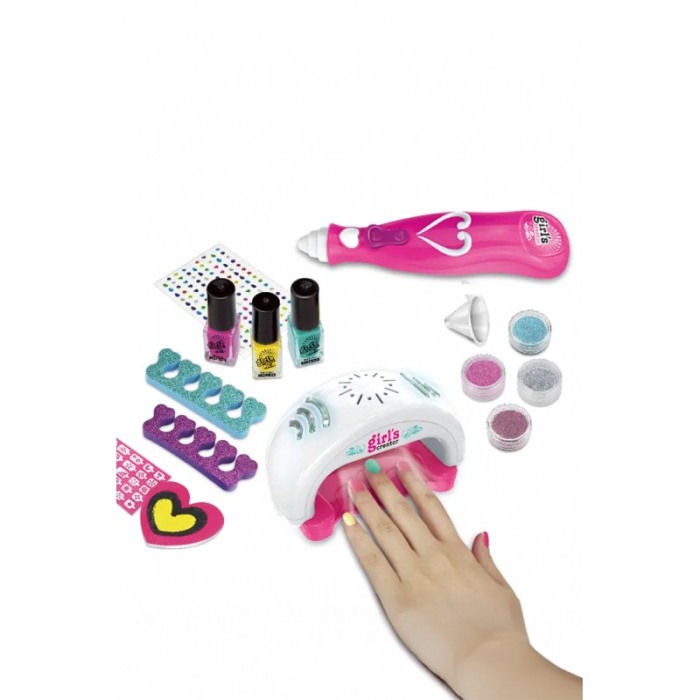 Set manichiura si pedichiura pentru copii GirlyCreator Doty®, set 3 oje, lampa, pila, glitter, strasuri si alte accesorii, roz [5]