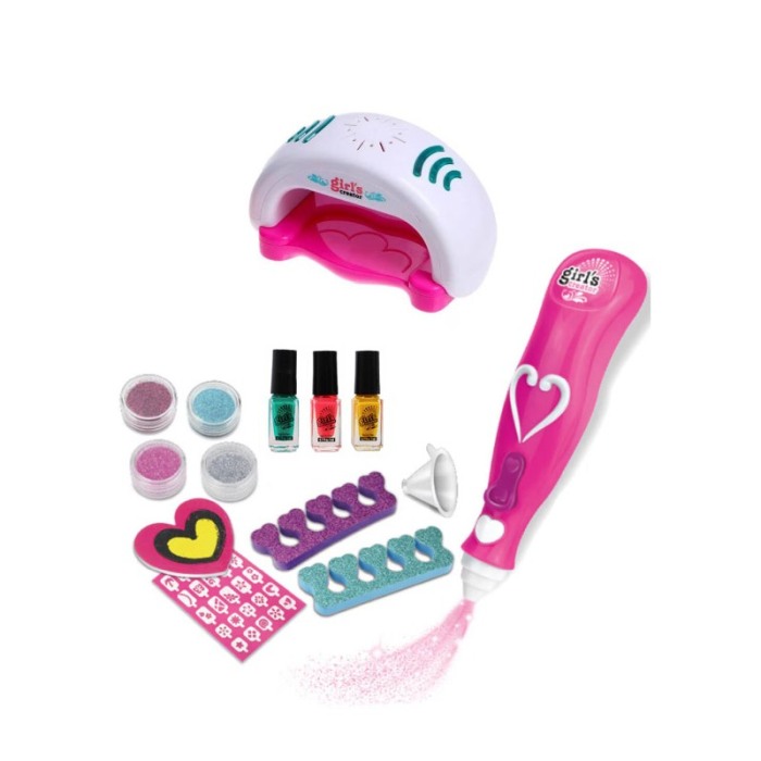 Set manichiura si pedichiura pentru copii GirlyCreator Doty®, set 3 oje, lampa, pila, glitter, strasuri si alte accesorii, roz [1]