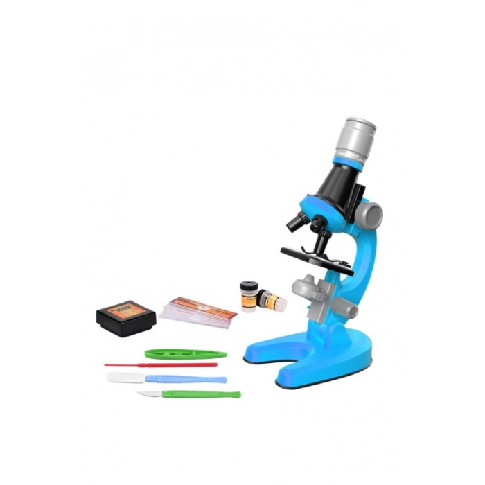 Set Microscop de jucarie pentru copii Tanarul Savant, educativ, cu trei dimensiuni de marire, 100x, 400x si 1200x, albastru [1]