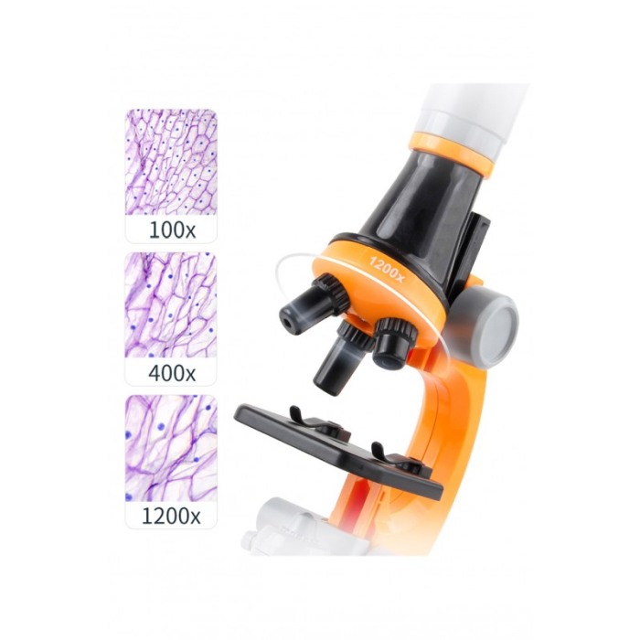 Set Microscop de jucarie pentru copii Tanarul Savant, educativ, cu trei dimensiuni de marire, 100x, 400x si 1200x, portocaliu [3]