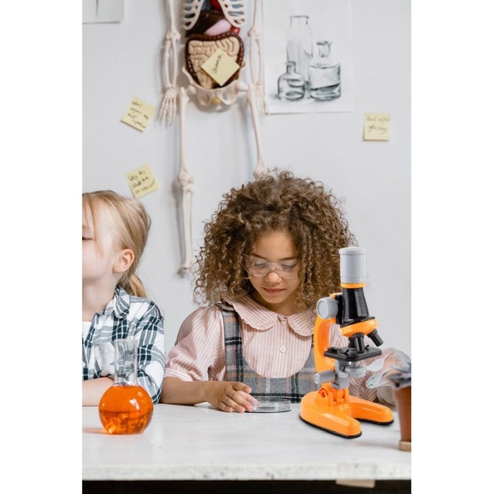 Set Microscop de jucarie pentru copii Tanarul Savant, educativ, cu trei dimensiuni de marire, 100x, 400x si 1200x, portocaliu [2]
