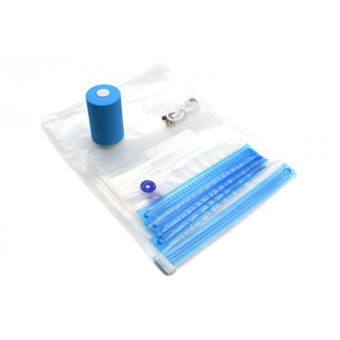 Set Mini aparat de vidat Blue Vacuum Food, cu 6 pungi incluse, reincarcabil, dimensiuni reduse, portabil, practic si eficient, a [4]
