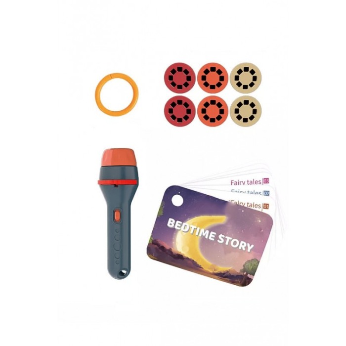 Set Mini proiector BedTimeDiary pentru copii, 48 proiectii, 8 cartonase cu povesti in engleza, albastru [5]