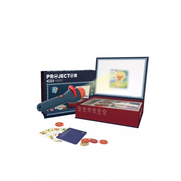 Set Mini proiector BedTimeDiary pentru copii, 48 proiectii, 8 cartonase cu povesti in engleza, albastru [1]