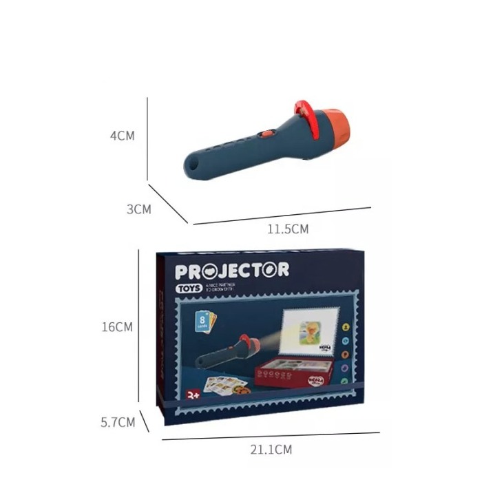 Set Mini proiector BedTimeDiary pentru copii, 48 proiectii, 8 cartonase cu povesti in engleza, albastru [2]