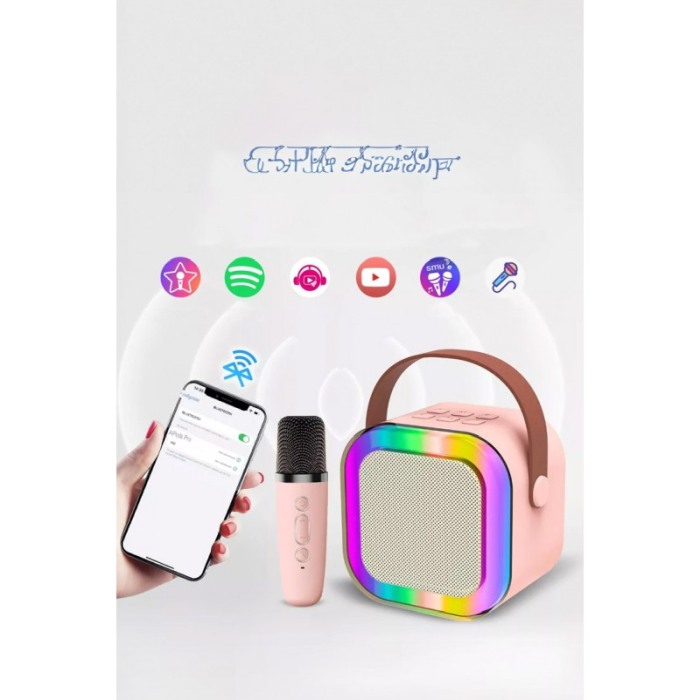 Set Mini Statie pentru karaoke VividMusic Doty®, Copii / Adulti, 2 in 1, boxa si microfon wireless, LED [11]
