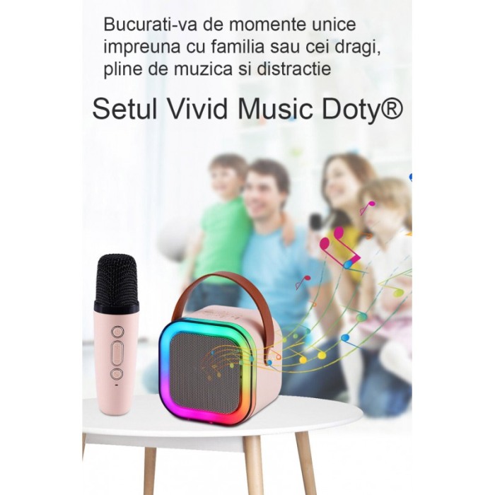 Set Mini Statie pentru karaoke VividMusic Doty®, Copii / Adulti, 2 in 1, boxa si microfon wireless, LED [2]