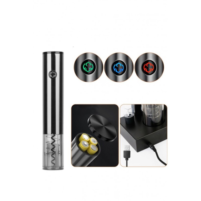 Set pentru vin AutomaticWine, tirbuson electric,accesorii incluse, aluminiu, argintiu [3]
