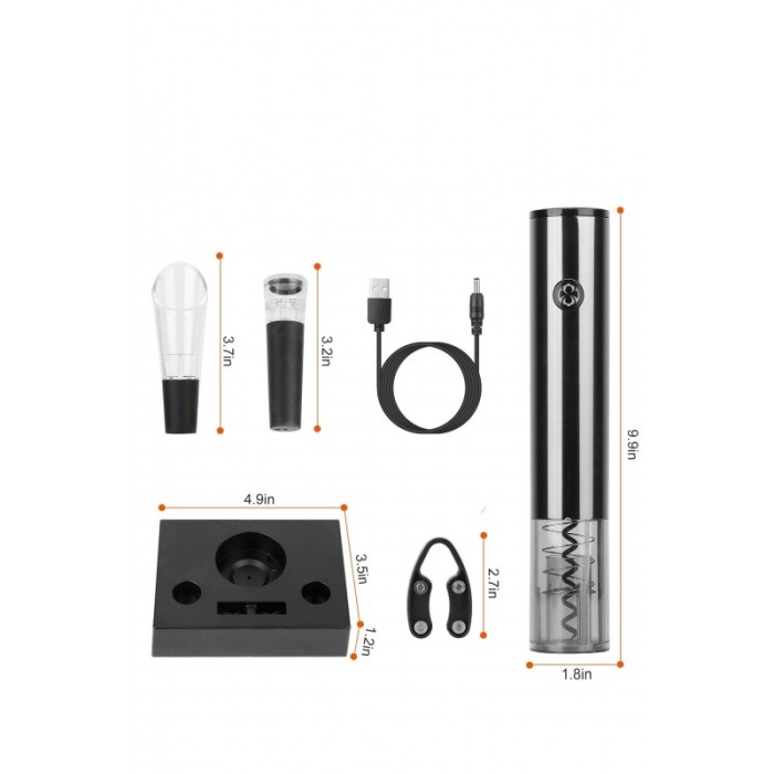 Set pentru vin AutomaticWine, tirbuson electric,accesorii incluse, aluminiu, argintiu [4]