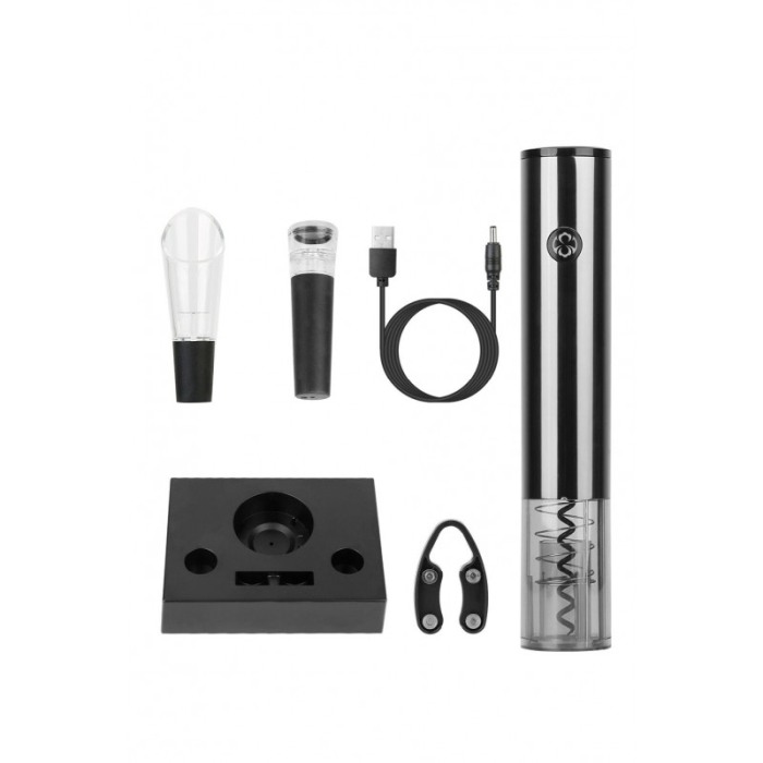 Set pentru vin AutomaticWine, tirbuson electric,accesorii incluse, aluminiu, argintiu [7]