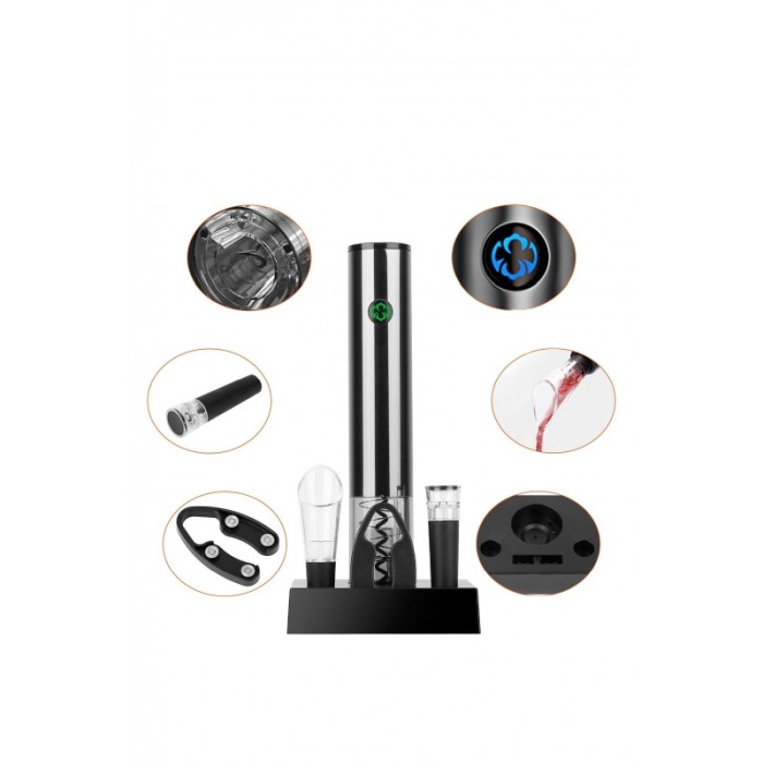 Set pentru vin AutomaticWine, tirbuson electric,accesorii incluse, aluminiu, argintiu [2]