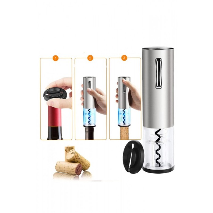 Set pentru vin AutomaticWineSet, tirbuson electric, taietor de folie, aerator, picurator, cablu USB, aluminiu, argintiu, Doty®️ [2]