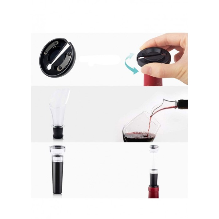 Set pentru vin AutomaticWineSet, tirbuson electric, taietor de folie, aerator, picurator, cablu USB, aluminiu, argintiu, Doty®️ [4]